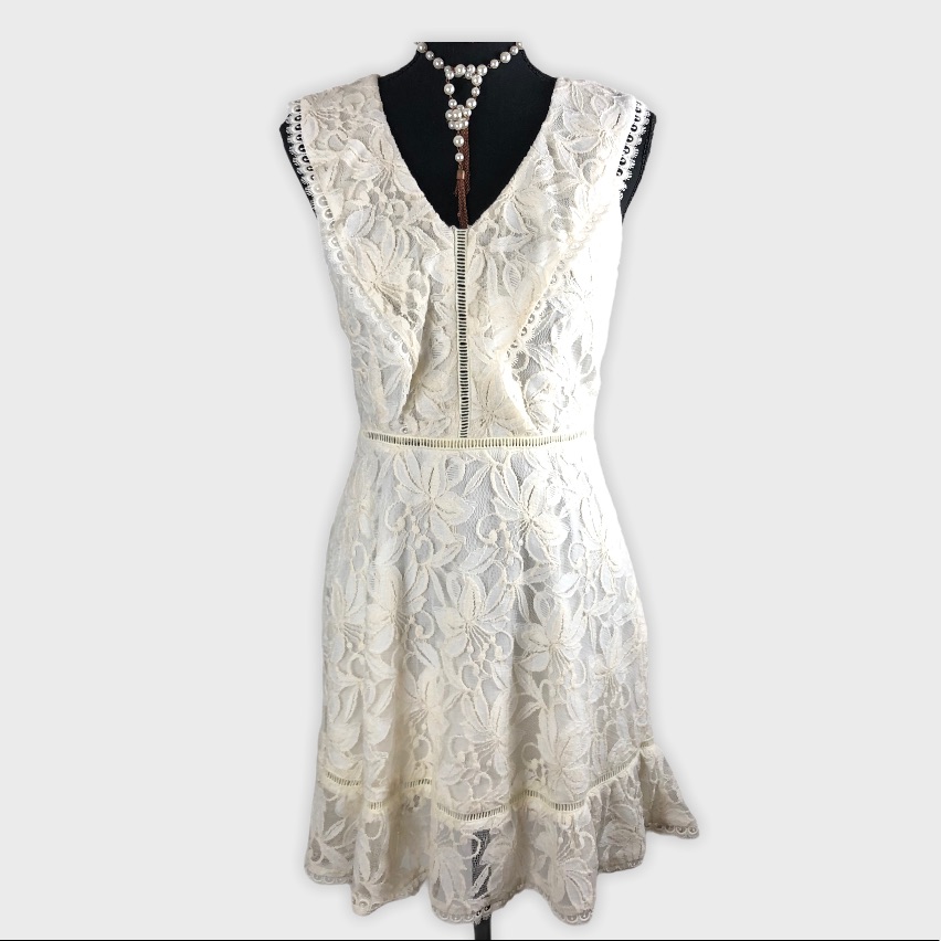 Bb Dakota Rease Cream Lace Ruffled Dress Small